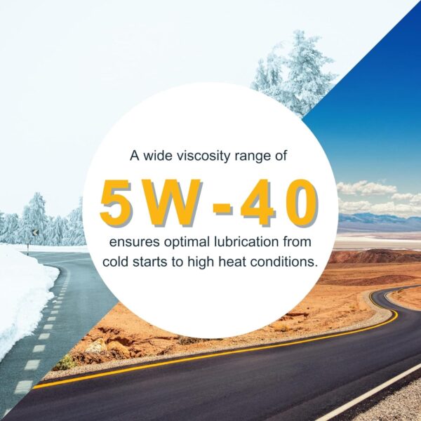 Image showing that 5W-40 ensures optimal lubrication from cold starts to high heat conditions