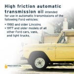 Image showing that this high friction automatic transmission oil is intended for certain Ford vehicles