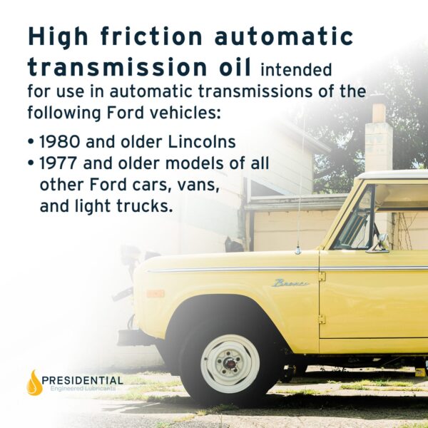 Image showing that this high friction automatic transmission oil is intended for certain Ford vehicles