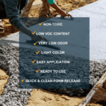 Image describing how this product is non-toxic, low VOC content, very low odor, light color, easy application, ready to use, quick and clean form release