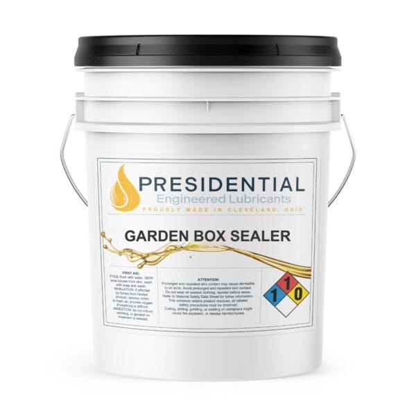 Image of a 5 gallon pail of Presidential Garden Box Sealer